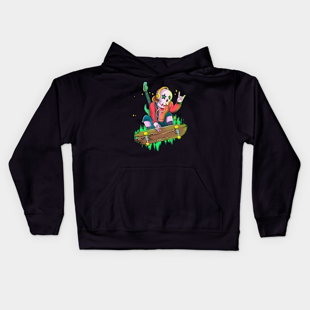 Punk Skeleton Skateboarding Kids Hoodie by Trendy Black Sheep